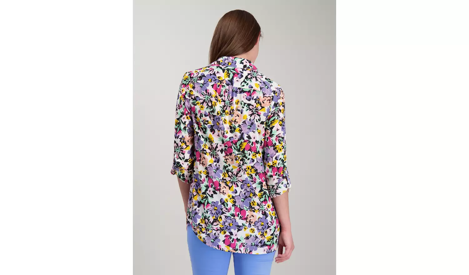 Multicoloured Floral Print Roll Sleeve Shirt - 6