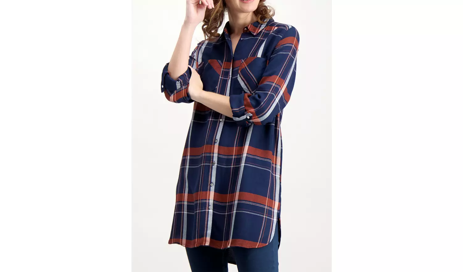 Navy Check Longline Shirt - 26