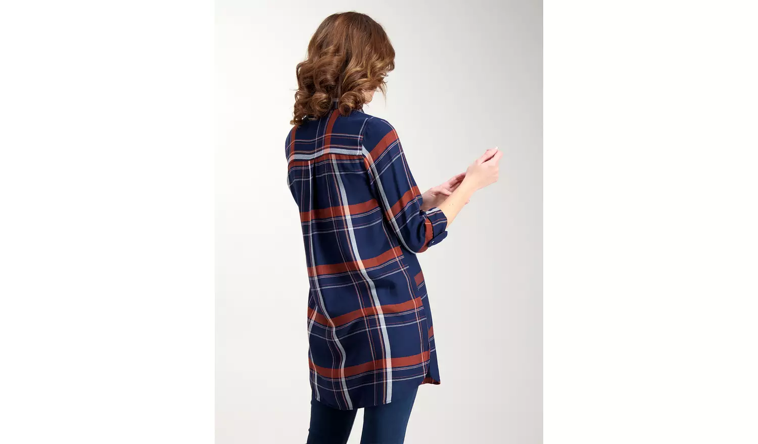 Navy Check Longline Shirt - 6