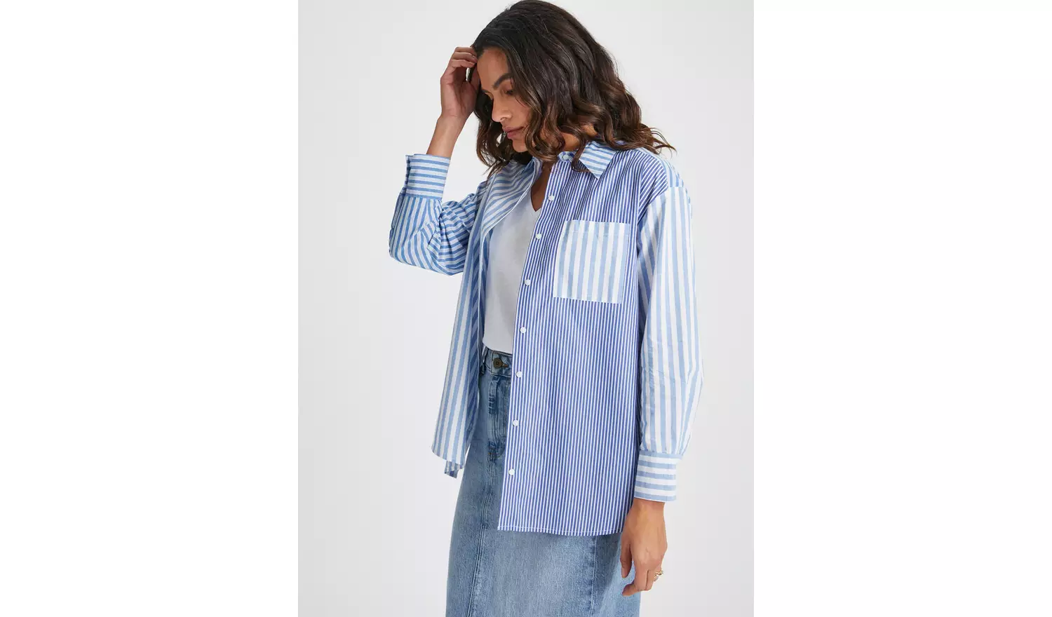 Blue Mixed Stripe Poplin Shirt 24