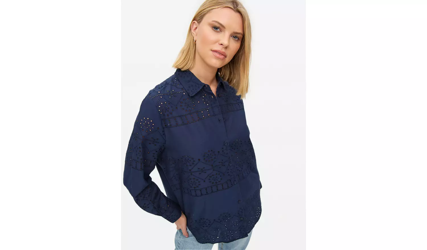Navy Broderie Cotton Shirt 22