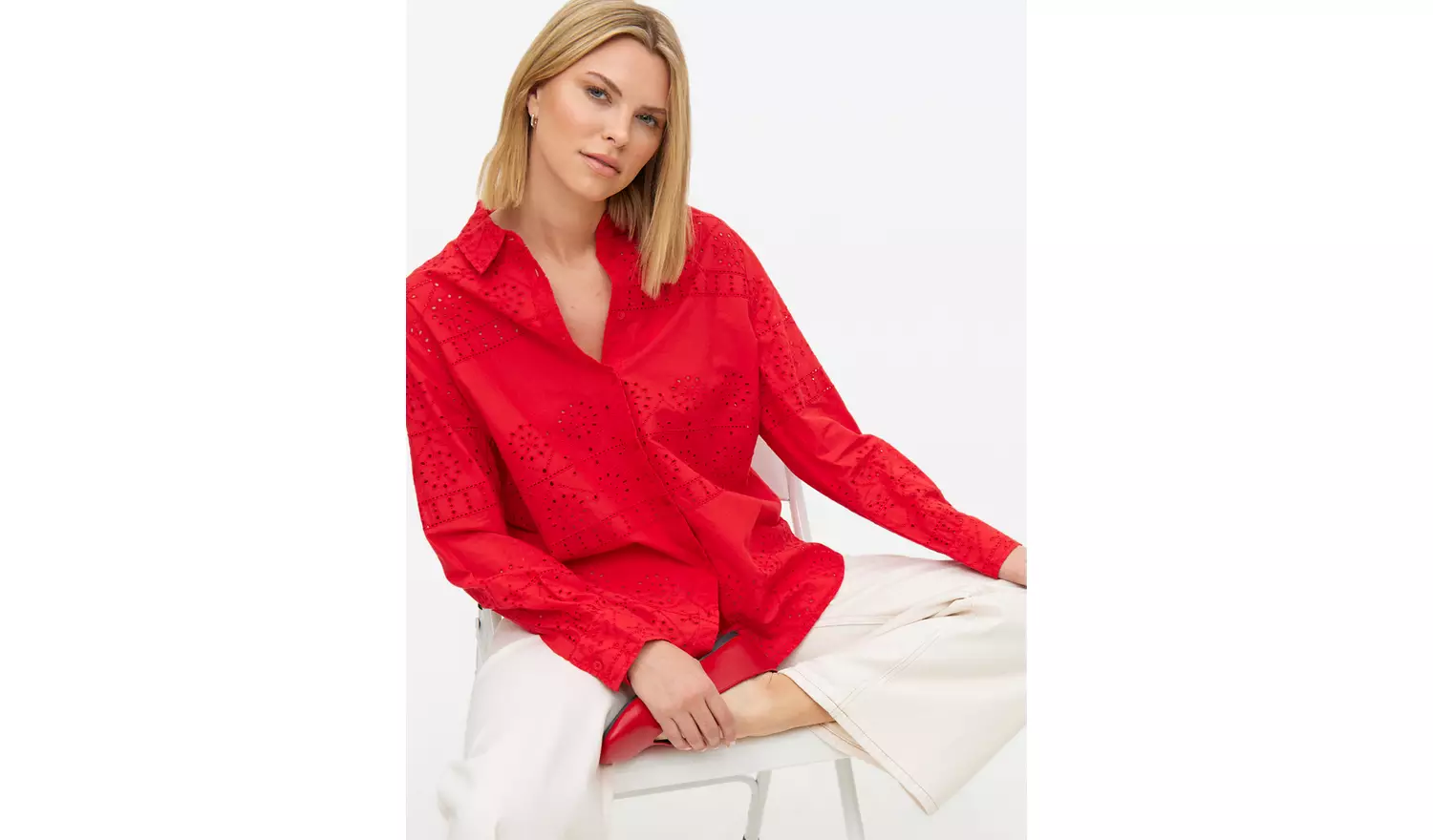 Red Broderie Cotton Shirt 6