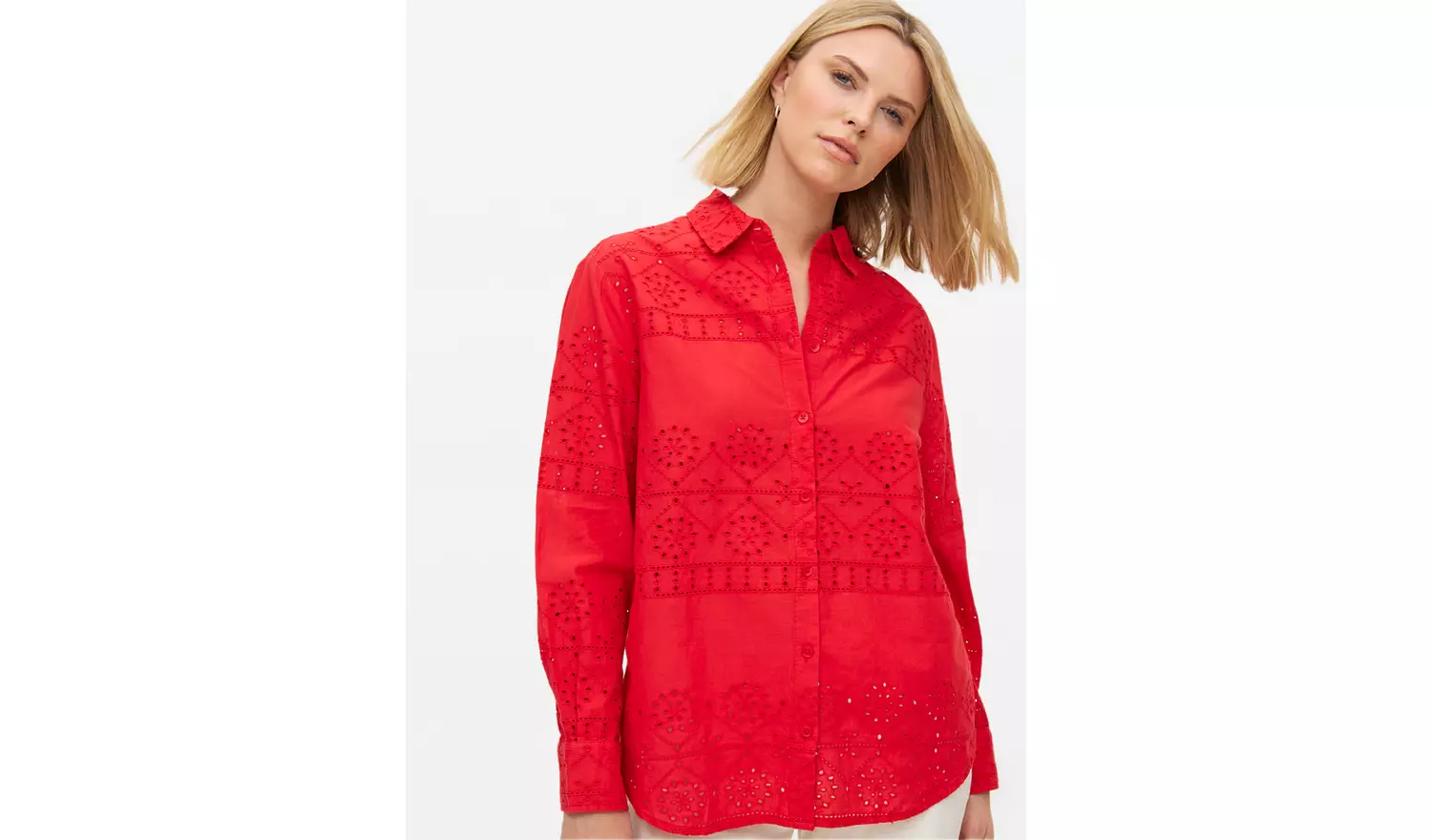 Red Broderie Cotton Shirt 16