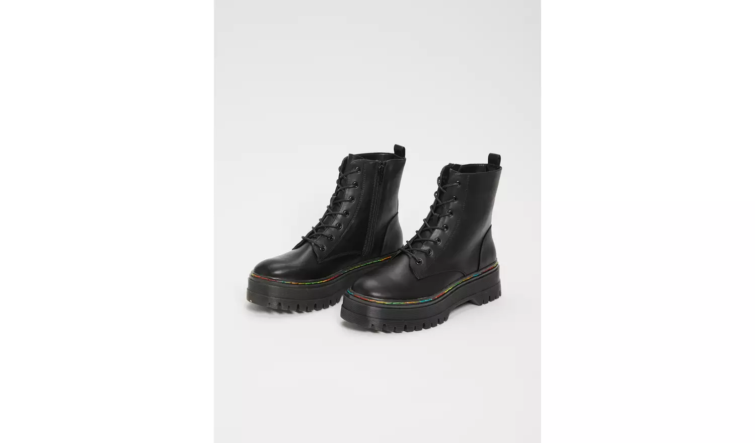 Sole Comfort Black Faux Leather Boots With Rainbow Stitch -