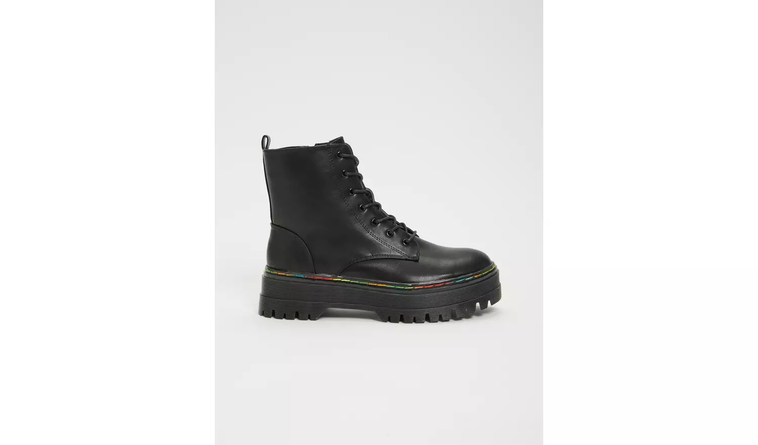 Sole Comfort Black Faux Leather Boots With Rainbow Stitch -