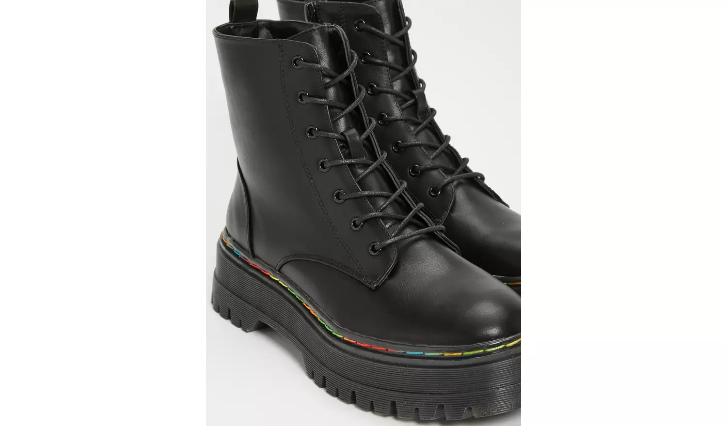 Sole Comfort Black Faux Leather Boots With Rainbow Stitch -