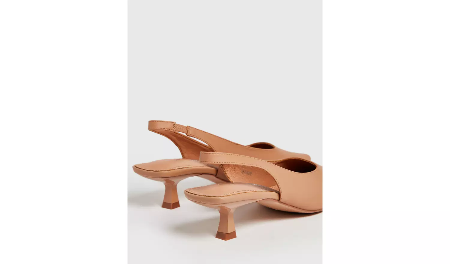 Beige Pointed Sling Back Kitten Heels - 3