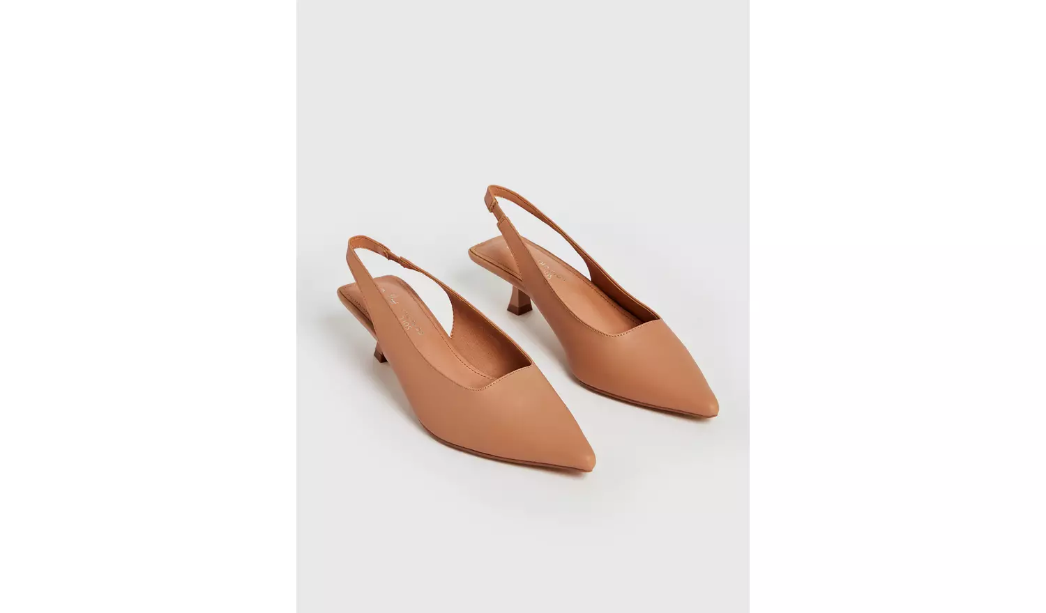 Beige Pointed Sling Back Kitten Heels - 4