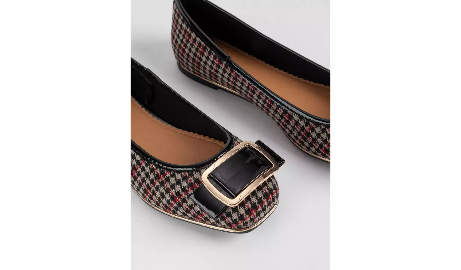 Check Square Toe Ballerina Pumps - 3