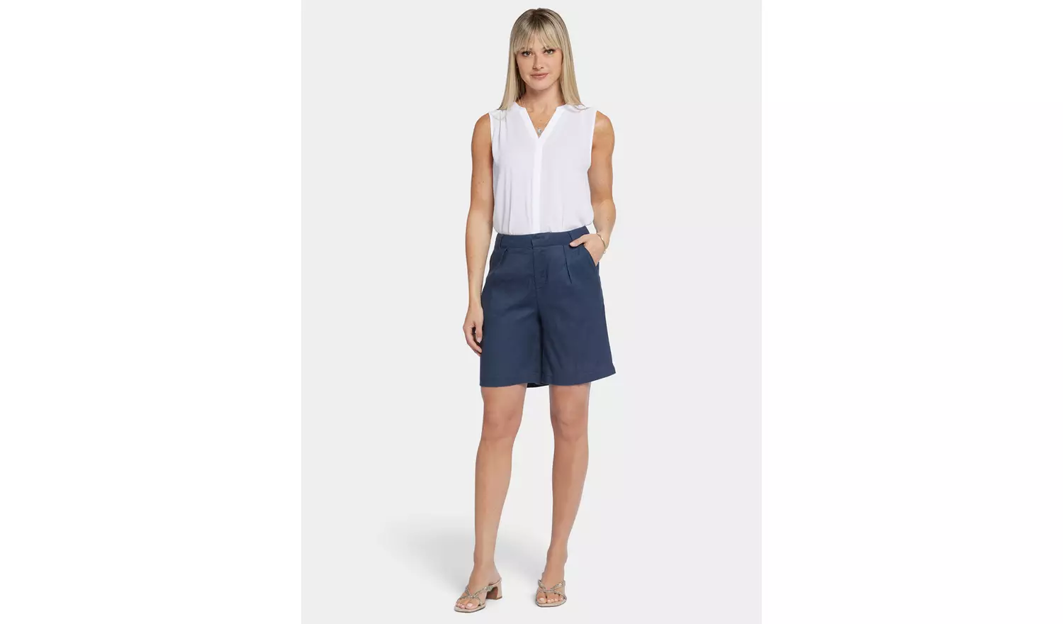 NYDJ Relaxed Shorts In Stretch Linen Navy 12