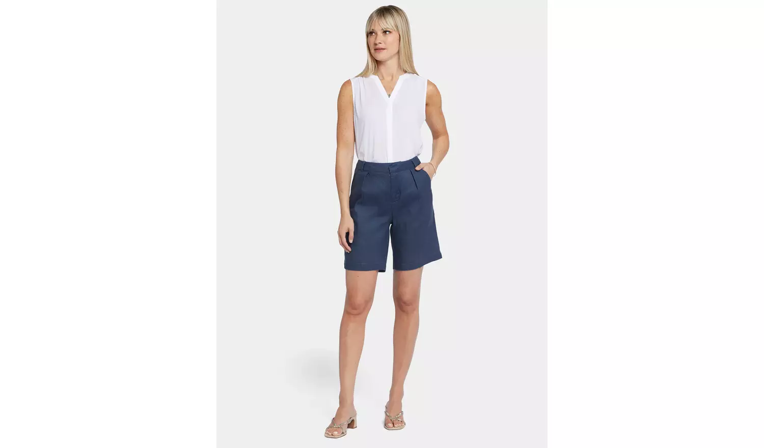 NYDJ Relaxed Shorts In Stretch Linen Navy 12