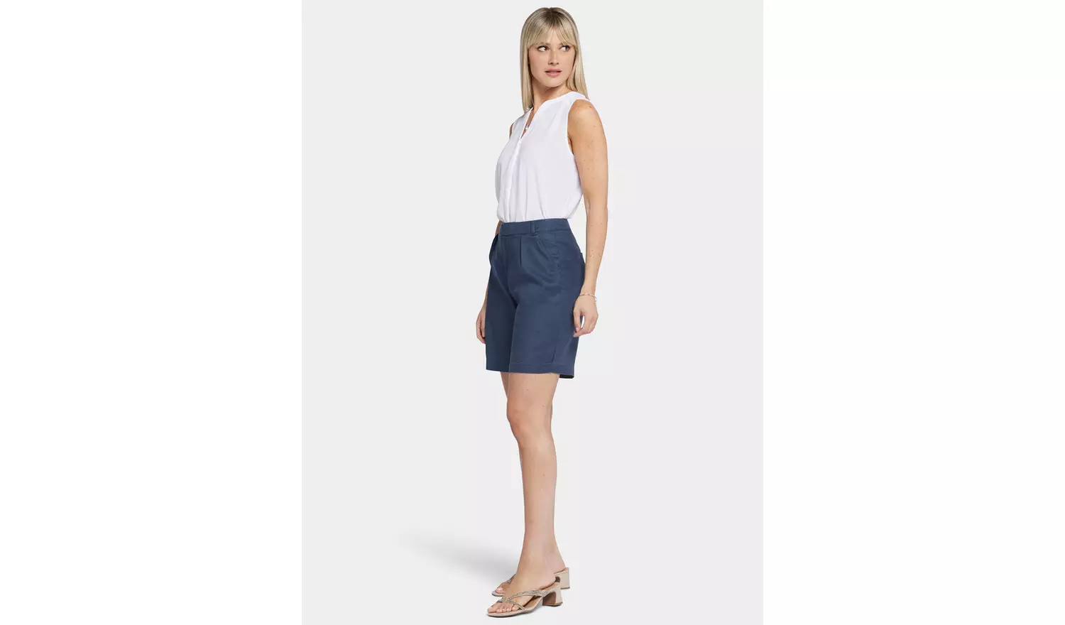 NYDJ Relaxed Shorts In Stretch Linen Navy 12