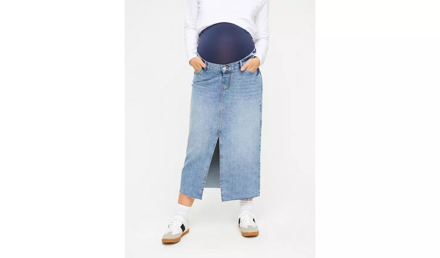 MATERNITY Overbump Mid Wash Denim Maxi Skirt 10