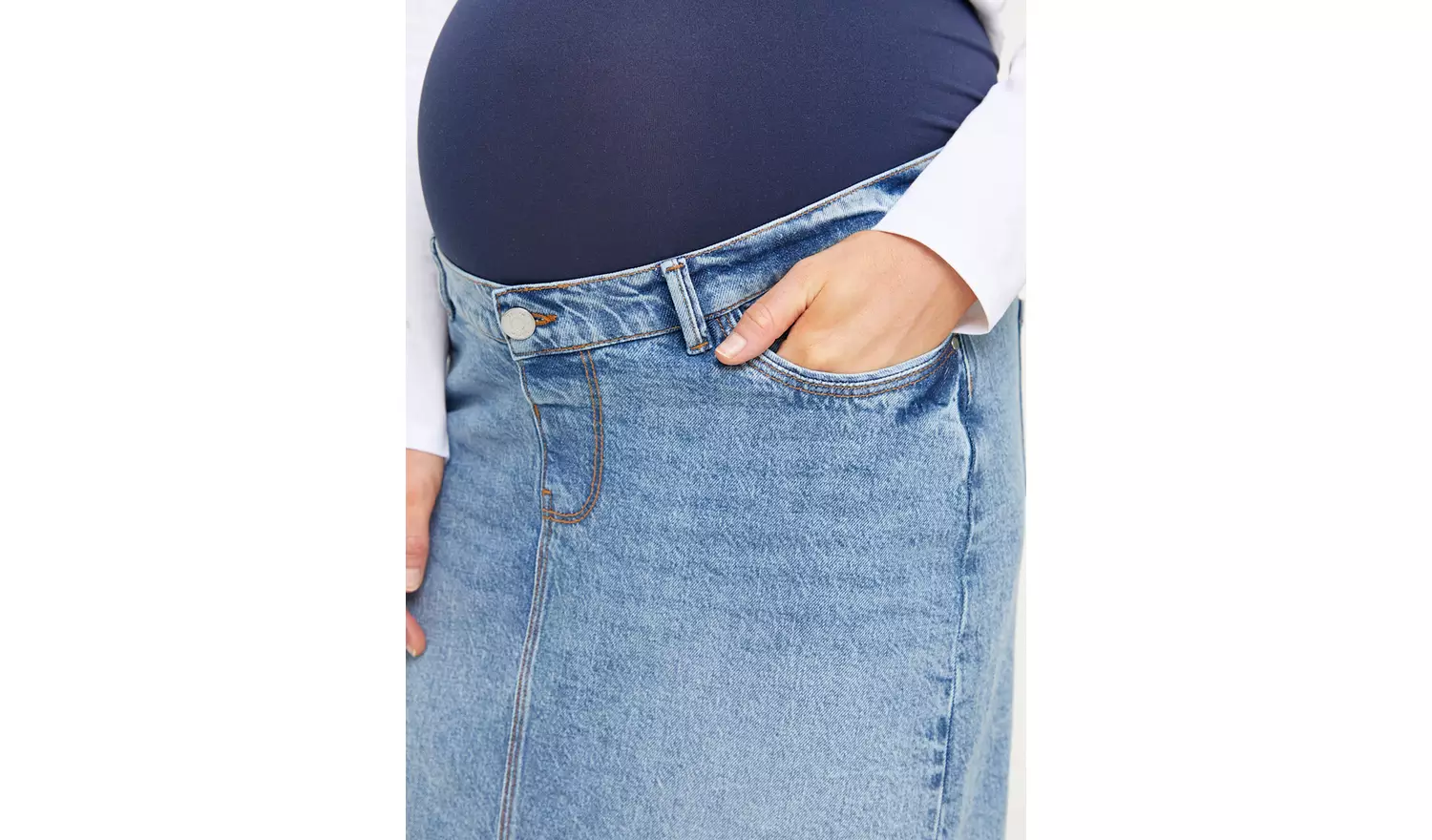 MATERNITY Overbump Mid Wash Denim Maxi Skirt 10