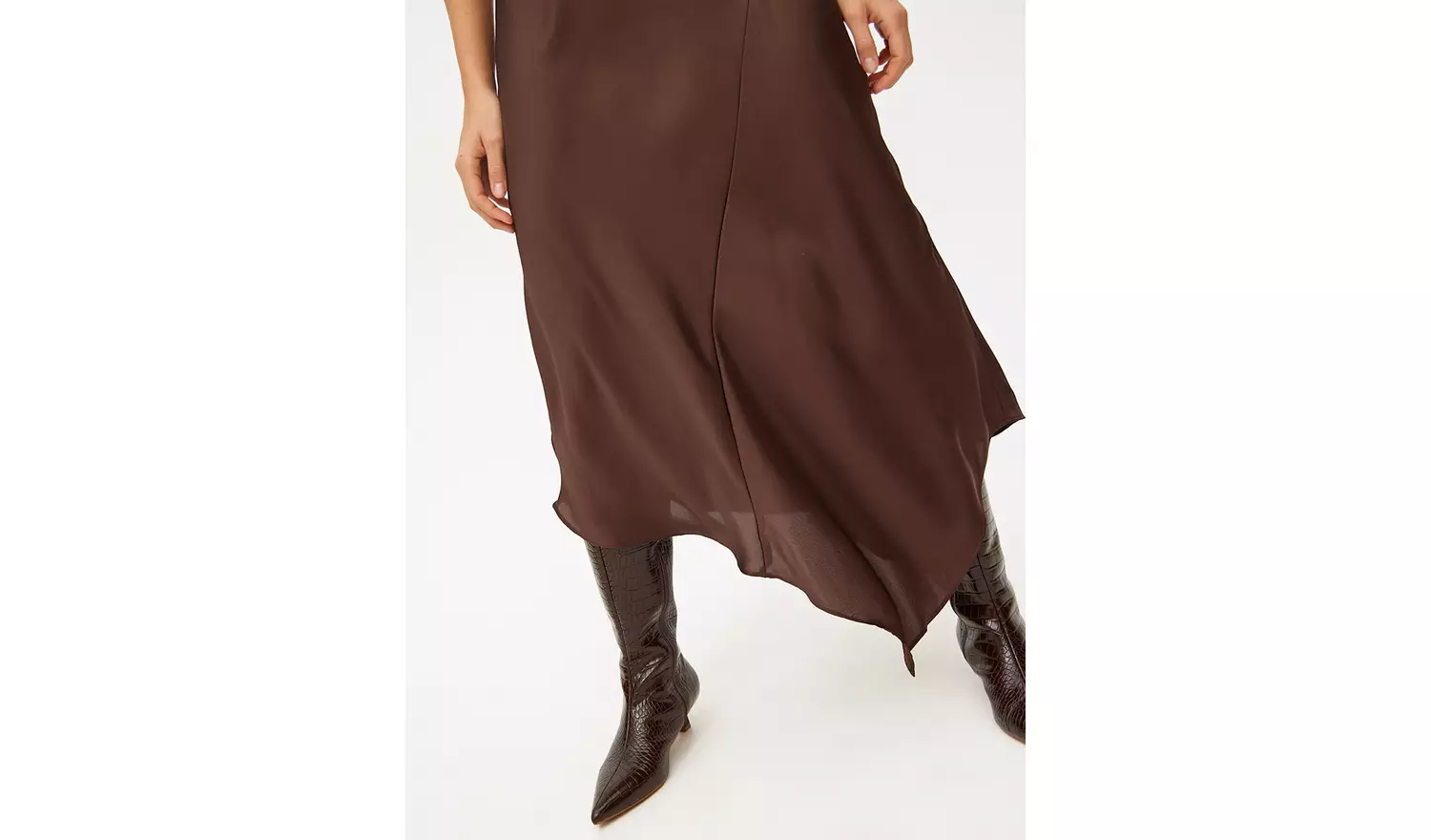 Brown Satin Asymmetric Midaxi Skirt 20
