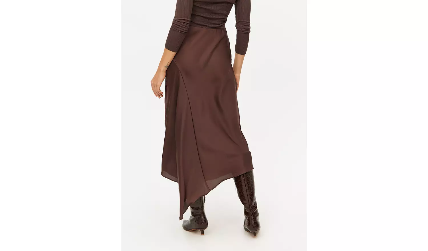 Brown Satin Asymmetric Midaxi Skirt 16