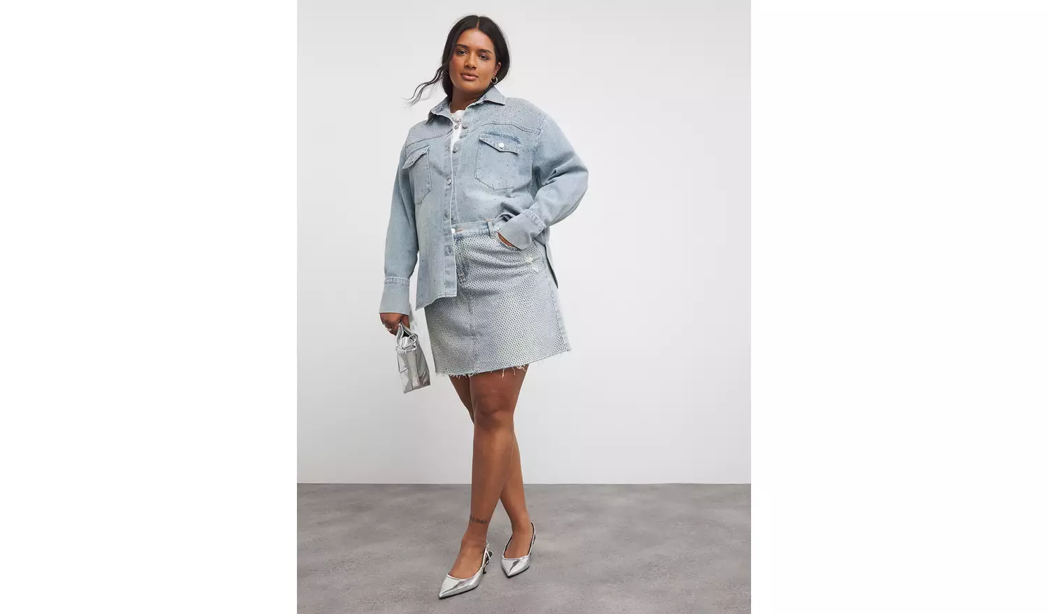 SIMPLY BE Light Wash Embellished Denim Mini Skirt 18