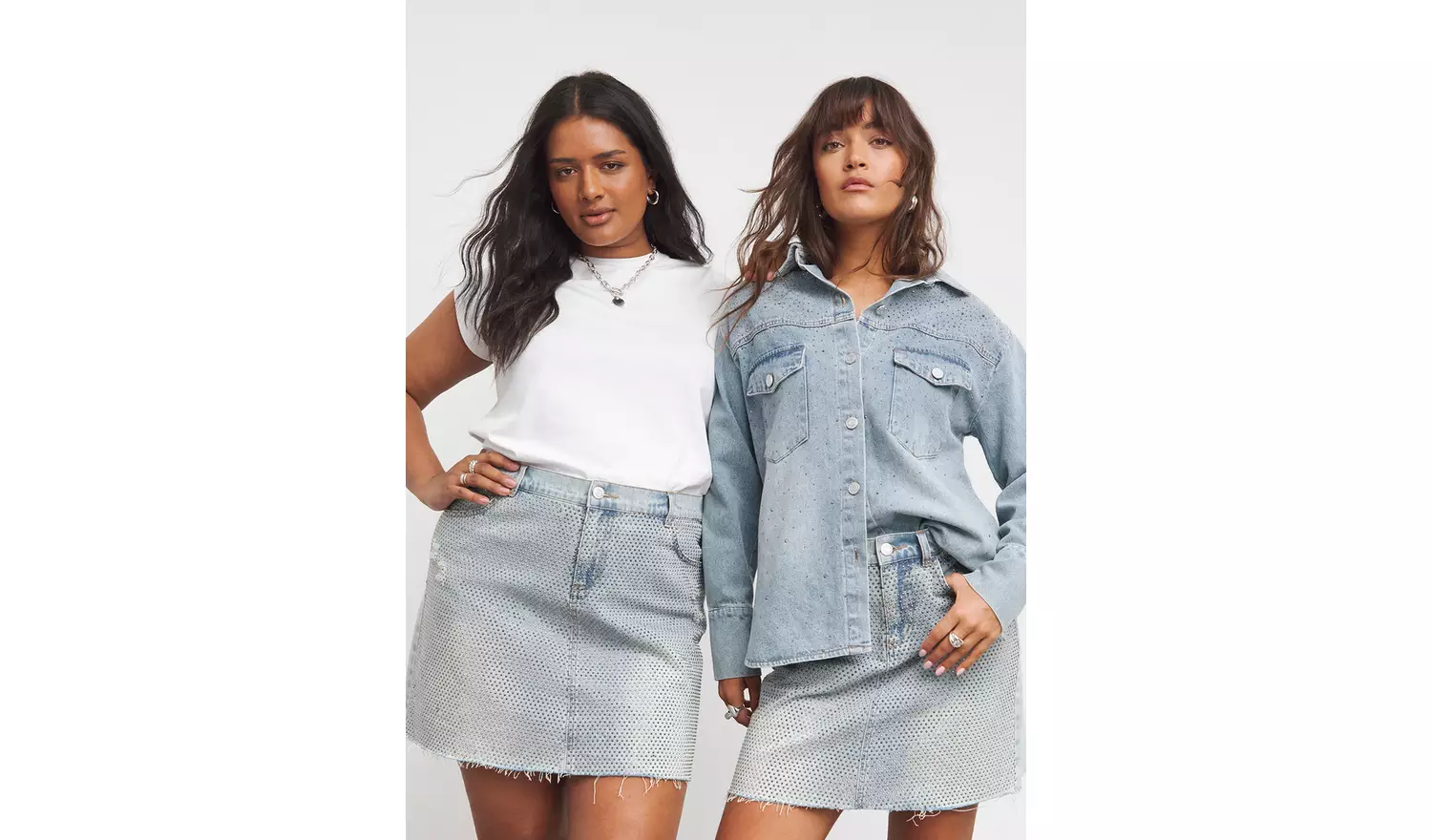 SIMPLY BE Light Wash Embellished Denim Mini Skirt 14