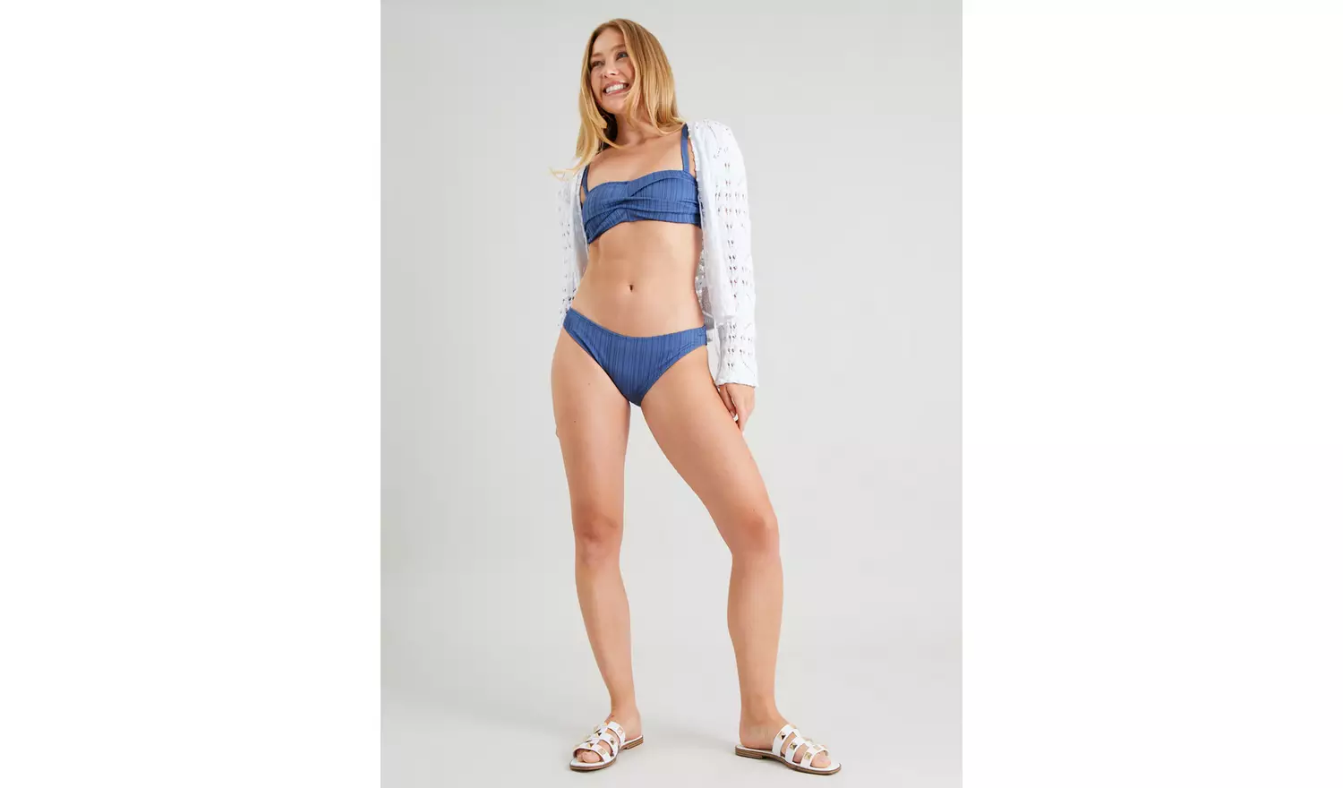 Blue Ribbed Classic Bikini Bottoms 20