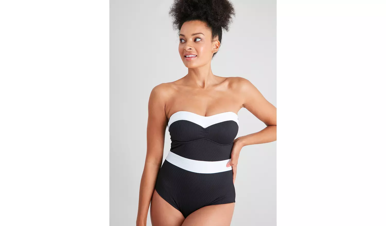 Black Colour Block Medium Control Swimsuit - 14