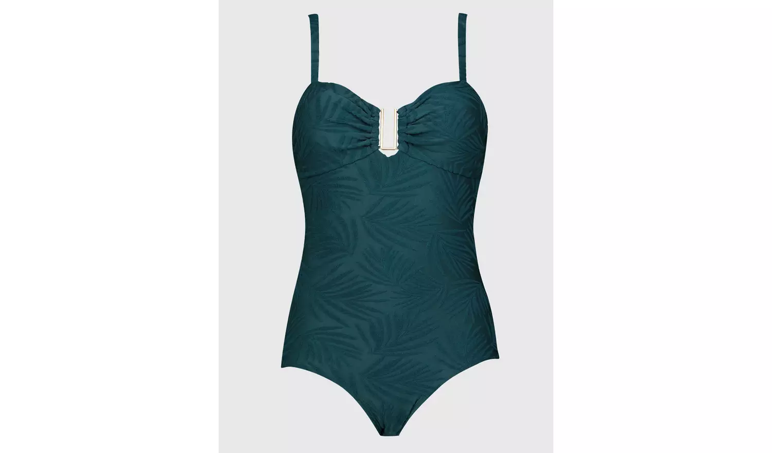 Green Texture Leaf Patterned Swimsuit With Tummy Control - 2