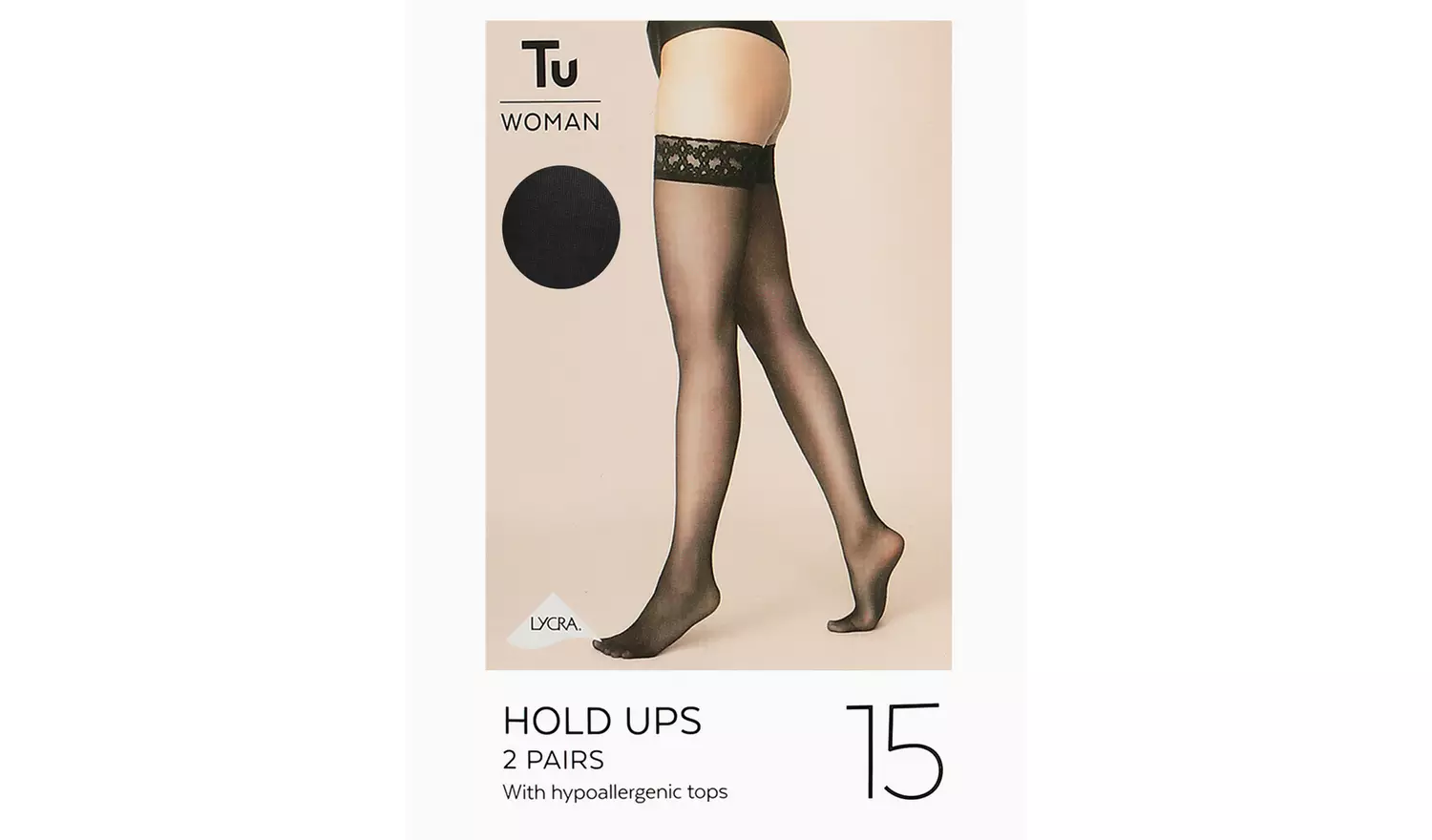 Black 15 Denier Hold Ups 2 Pack L/XL