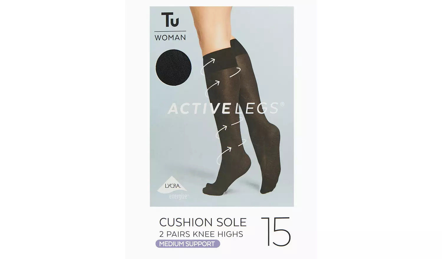 Black 15 Denier Medium Support Knee High Tights 2 Pack One Size