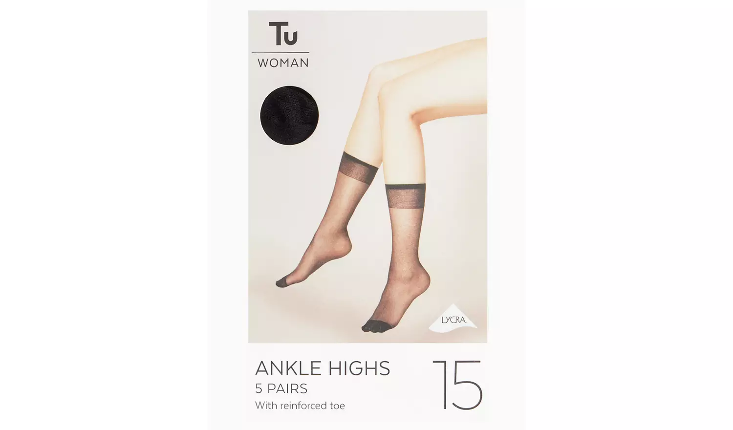 Black 15 Denier Ankle Tights 5 Pack One Size