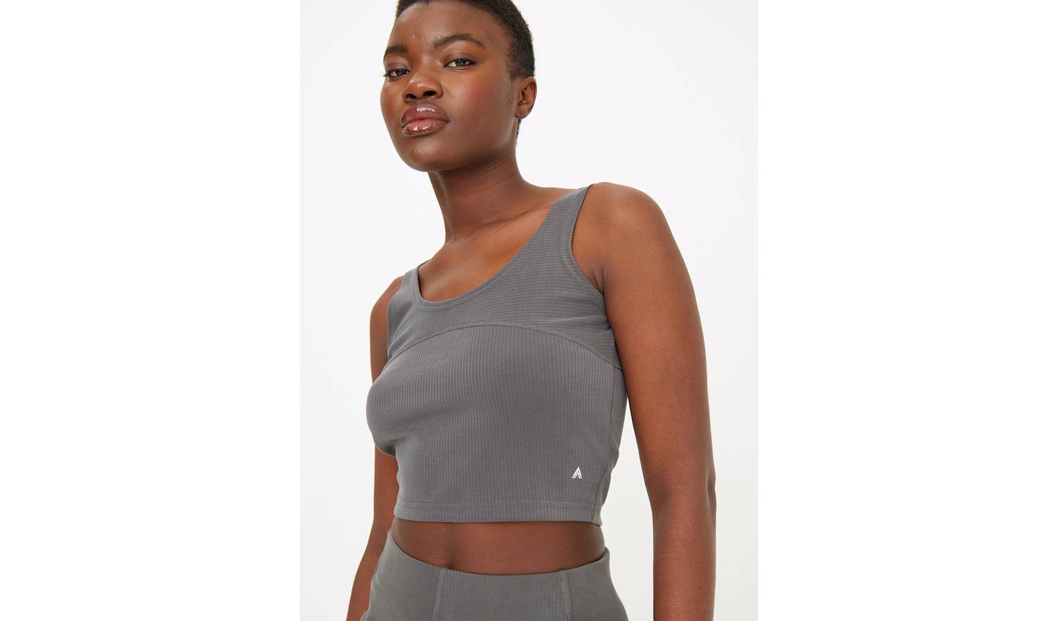 Active Charcoal Grey Ribbed Co-ord Yoga Top S