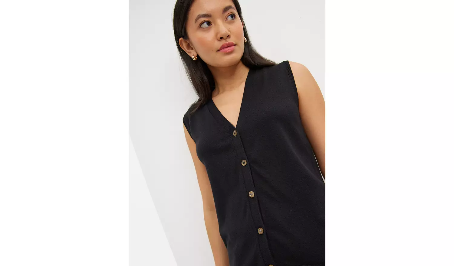 Black Button Soft Touch Sleeveless Vest 6