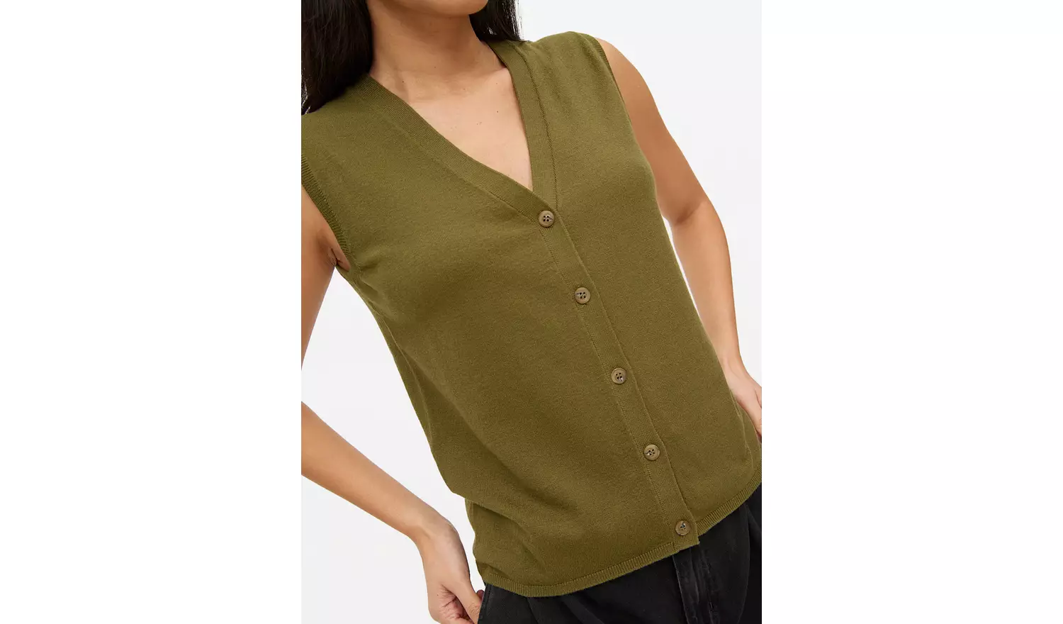 Khaki Button Soft Touch Sleeveless Vest 22