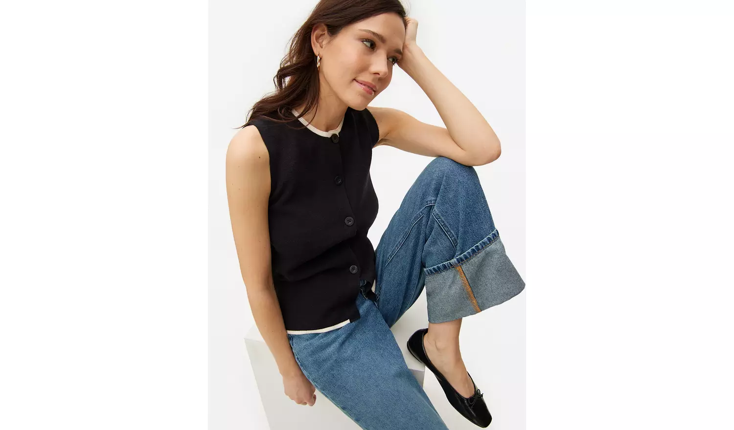 Black Contrast Tipped Co-ord Vest M