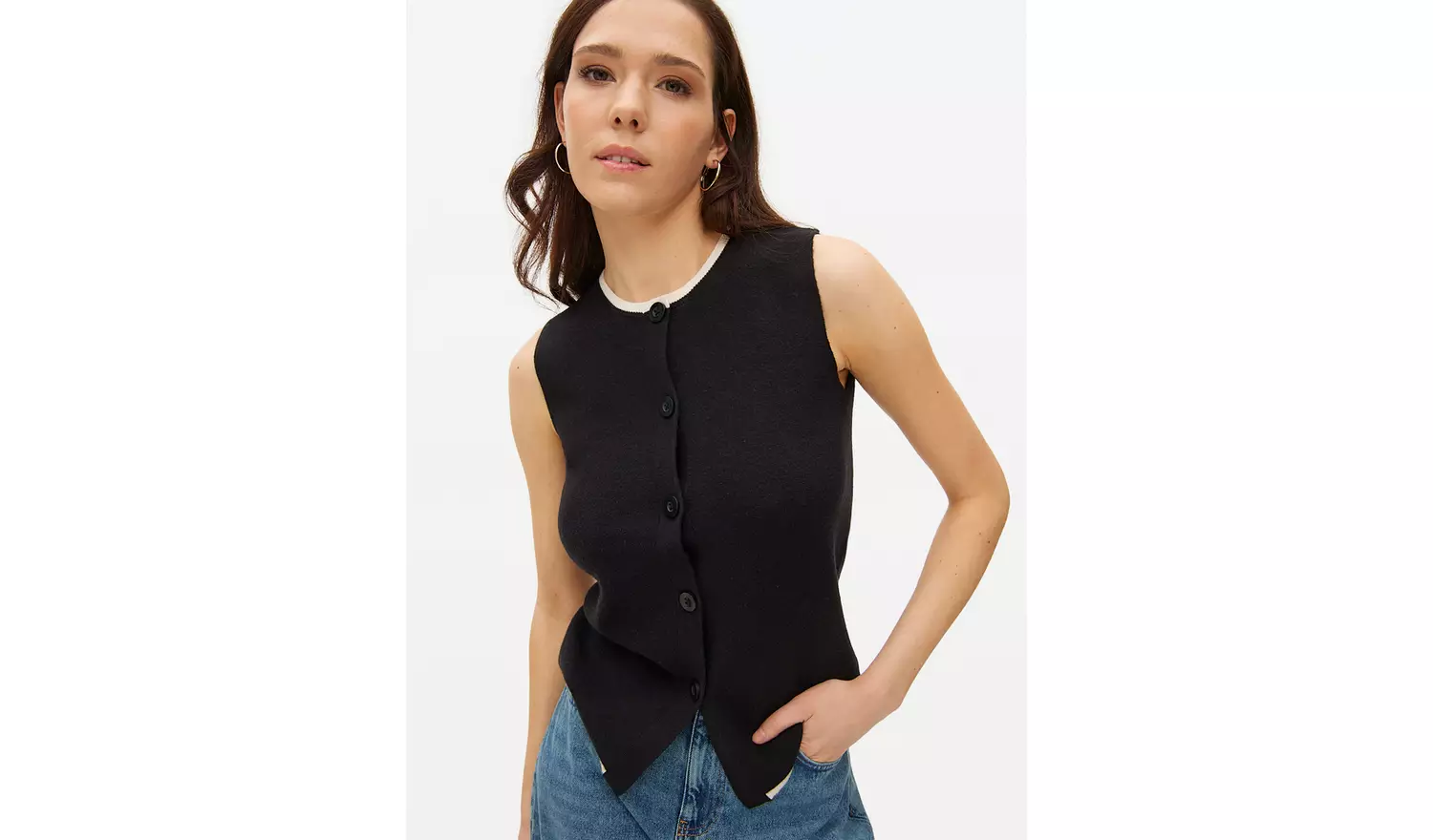 Black Contrast Tipped Co-ord Vest XL