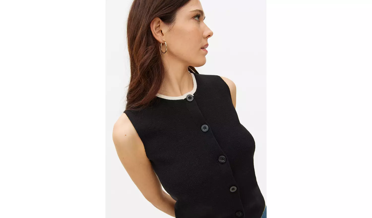 Black Contrast Tipped Co-ord Vest L