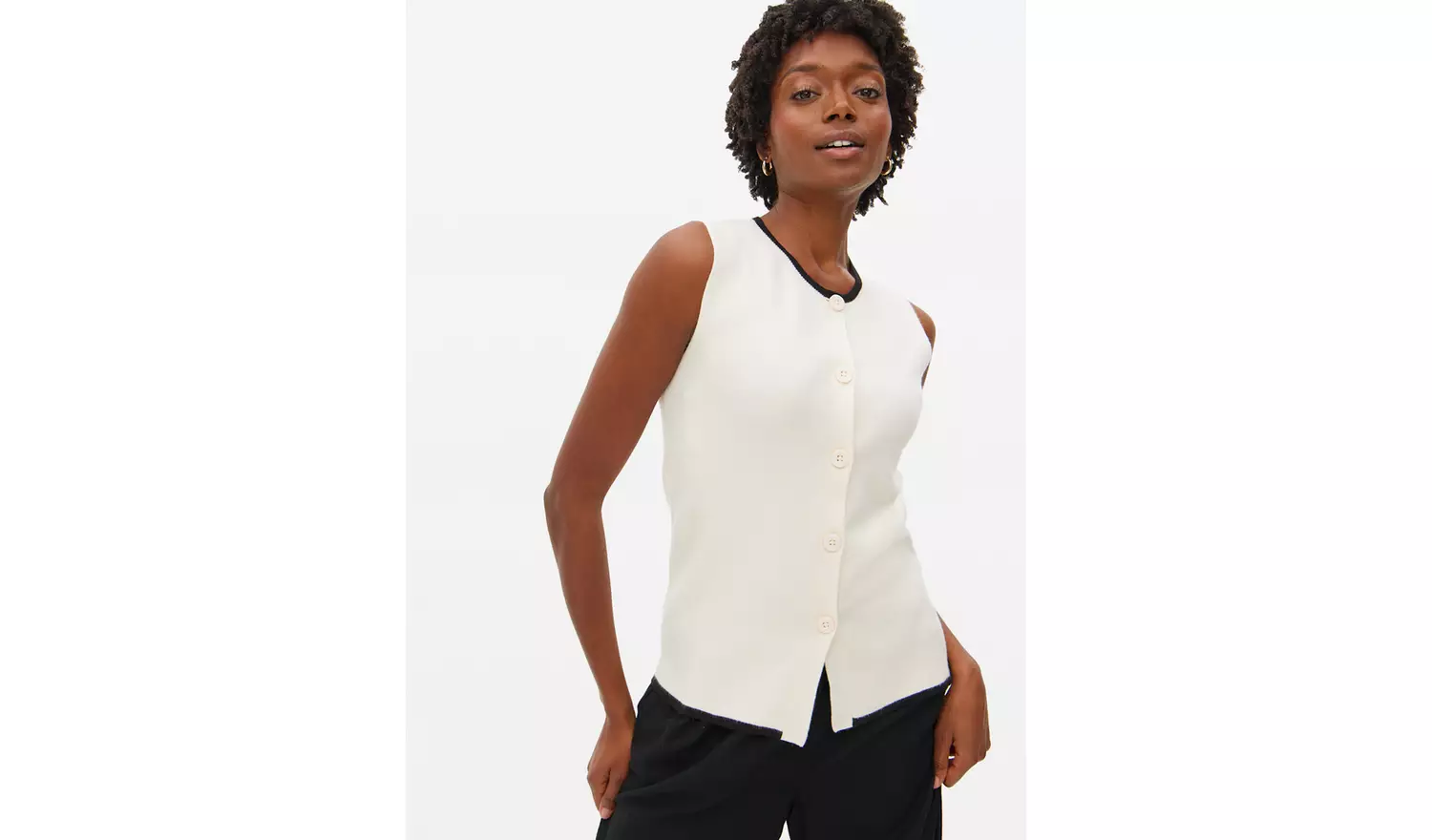 Cream Contrast Tipped Co-ord Vest XL