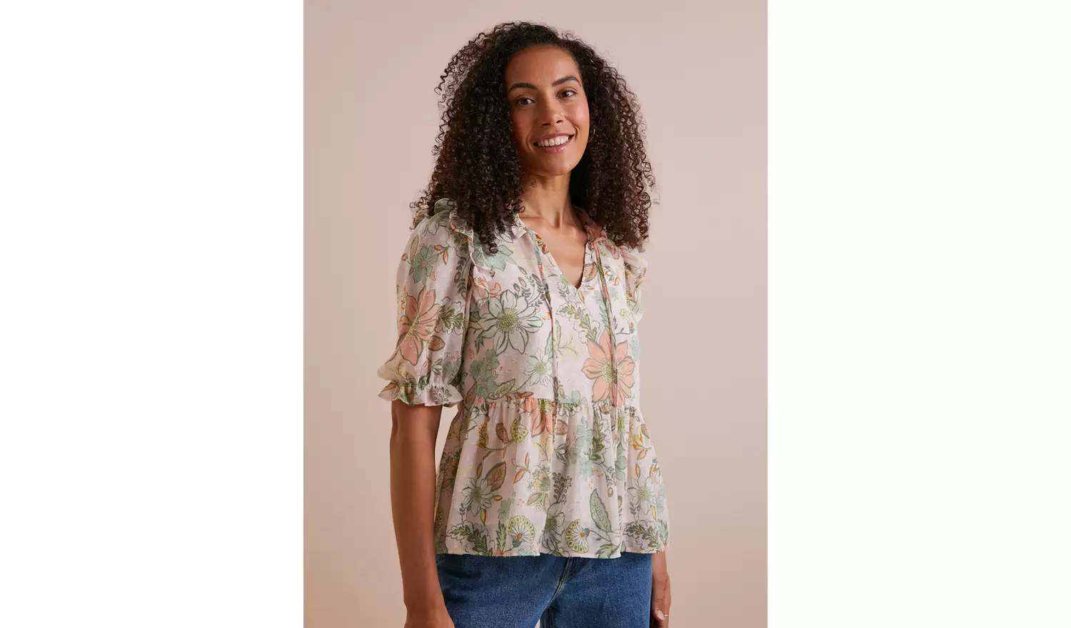 Everbelle Floral Dobby Chiffon Frill Blouse - 8