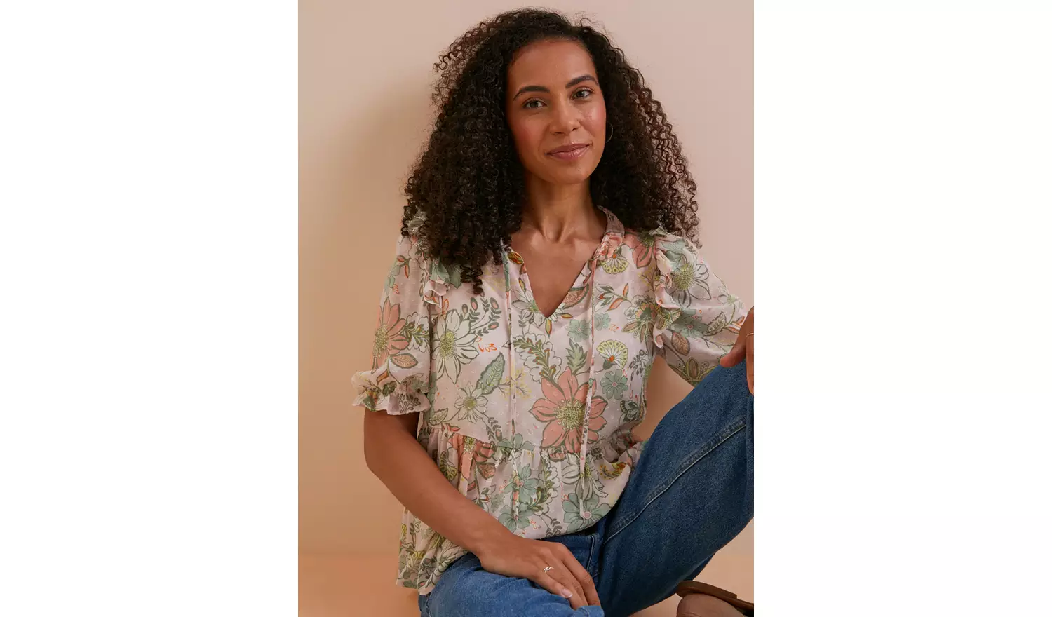 Everbelle Floral Dobby Chiffon Frill Blouse - 8