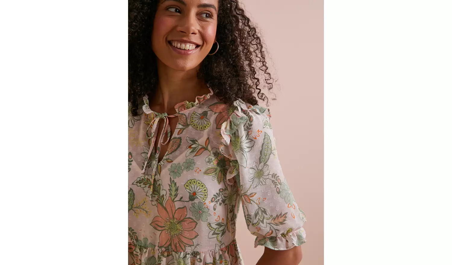 Everbelle Floral Dobby Chiffon Frill Blouse - 14