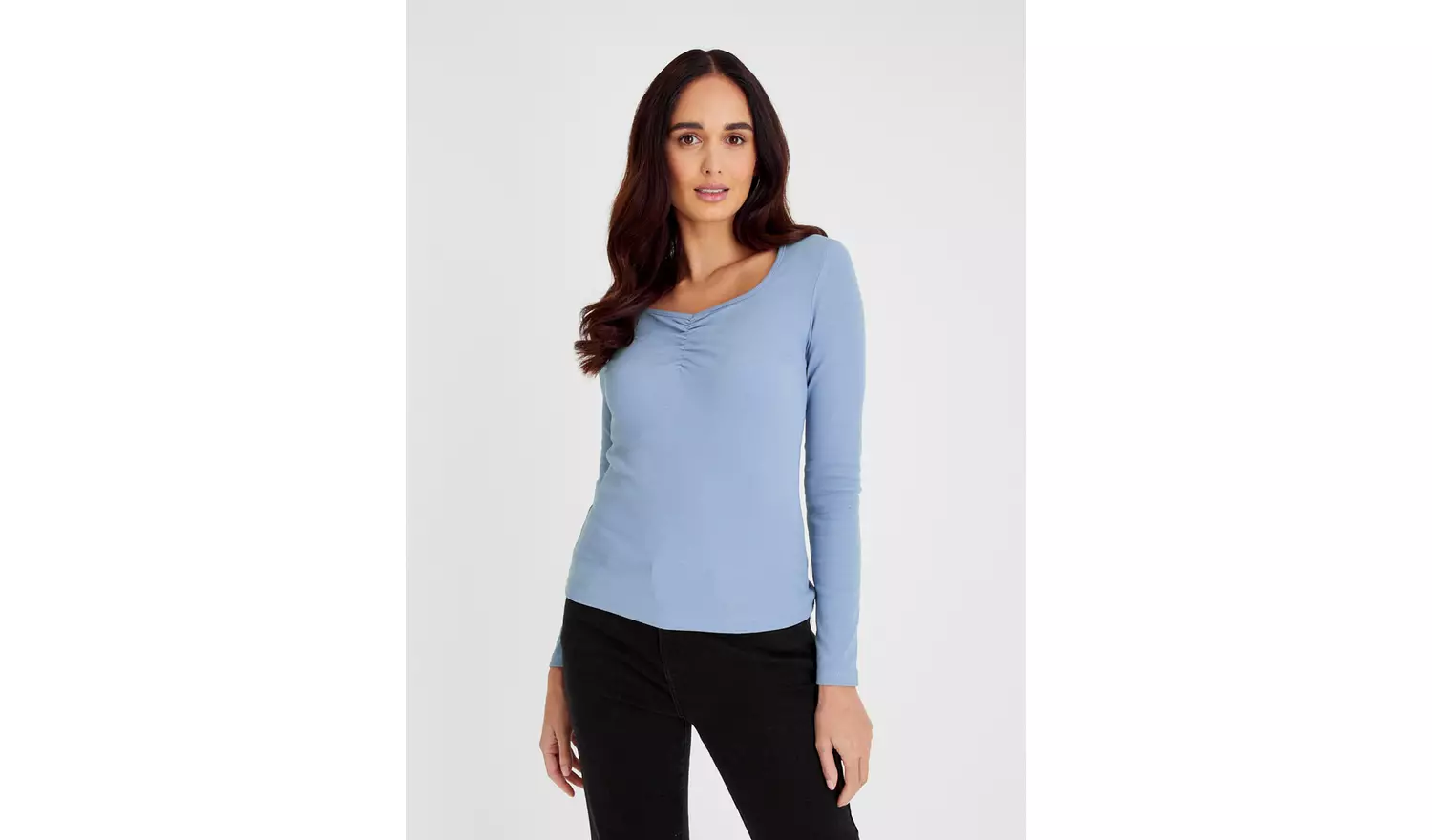 Blue Sweetheart Neckline Long Sleeve Top 8