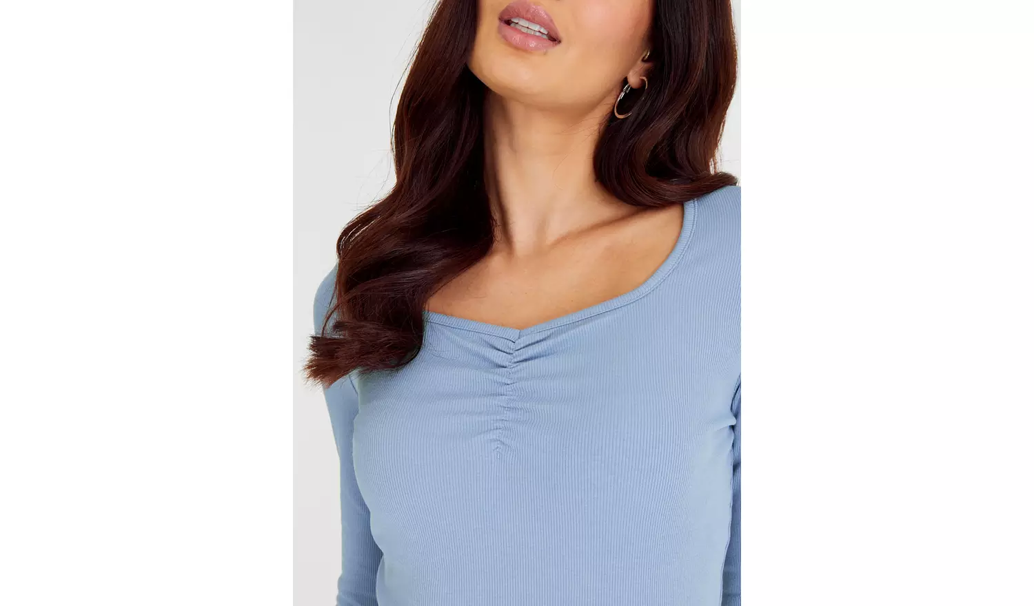 Blue Sweetheart Neckline Long Sleeve Top 16