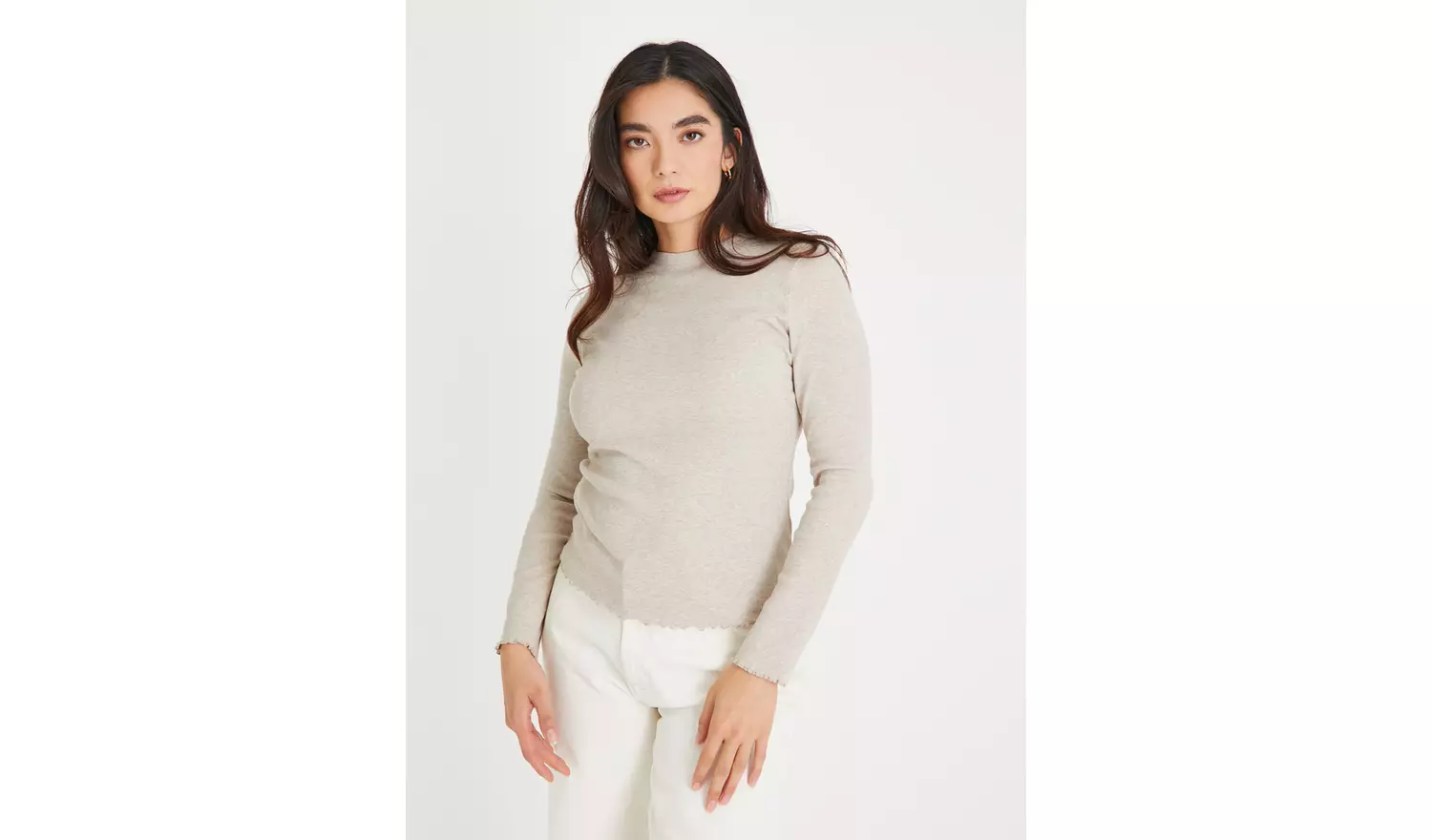 Oatmeal Lettuce Hem Long Sleeve Top 12