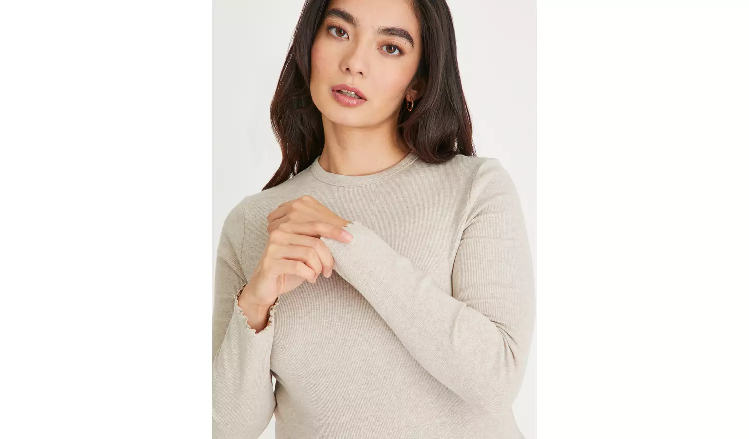 Oatmeal Lettuce Hem Long Sleeve Top 22