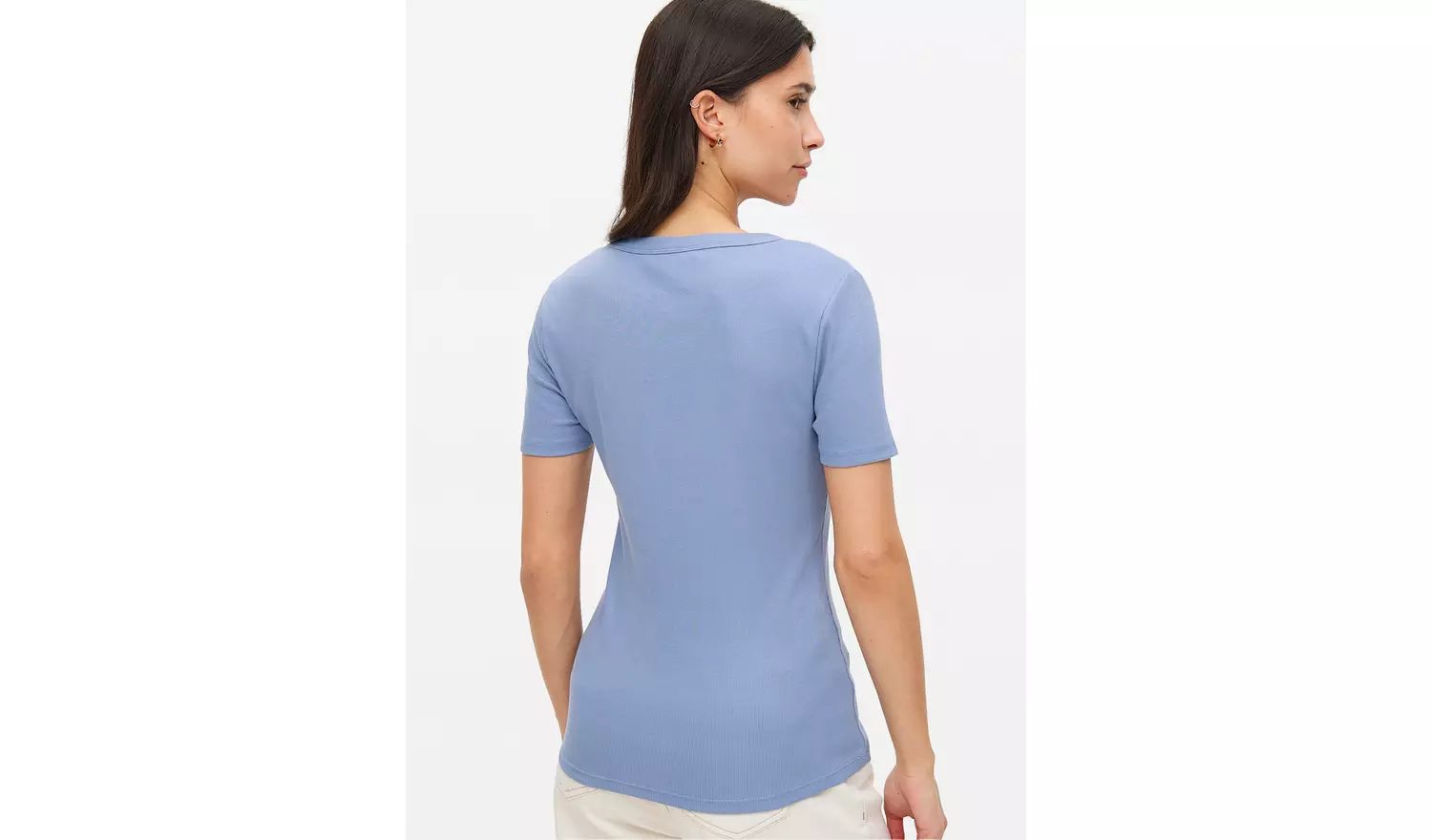 Blue Ribbed V Neck Short Sleeve T-Shirt 22