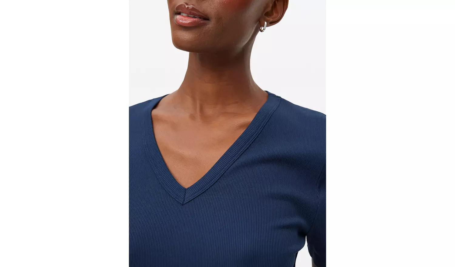 Navy Ribbed V Neck Short Sleeve T-Shirt 26