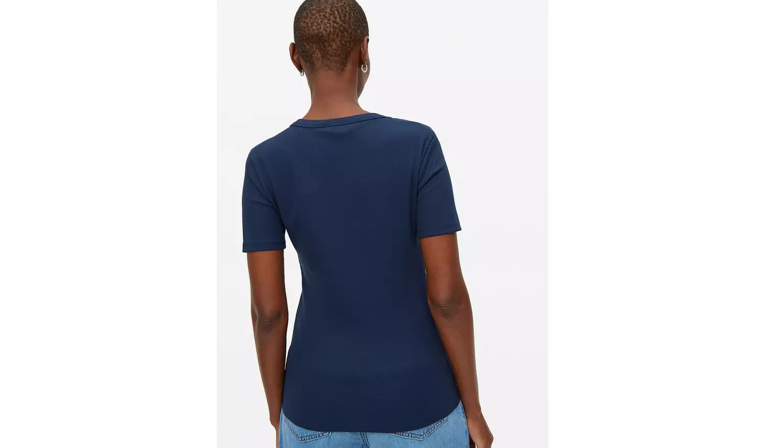 Navy Ribbed V Neck Short Sleeve T-Shirt 24