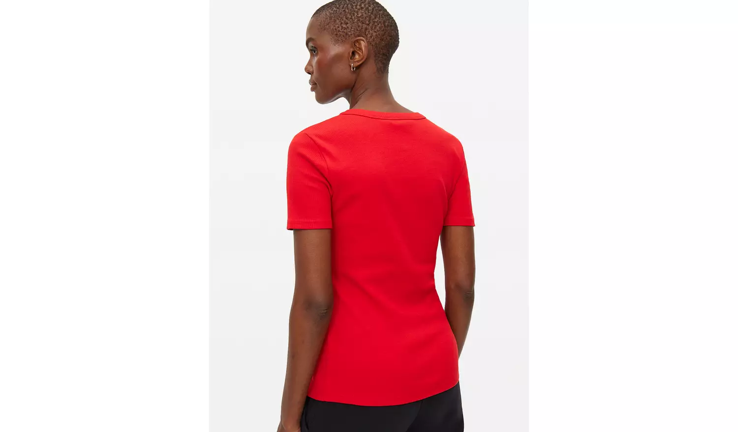 Red Ribbed V Neck Short Sleeve T-Shirt 6