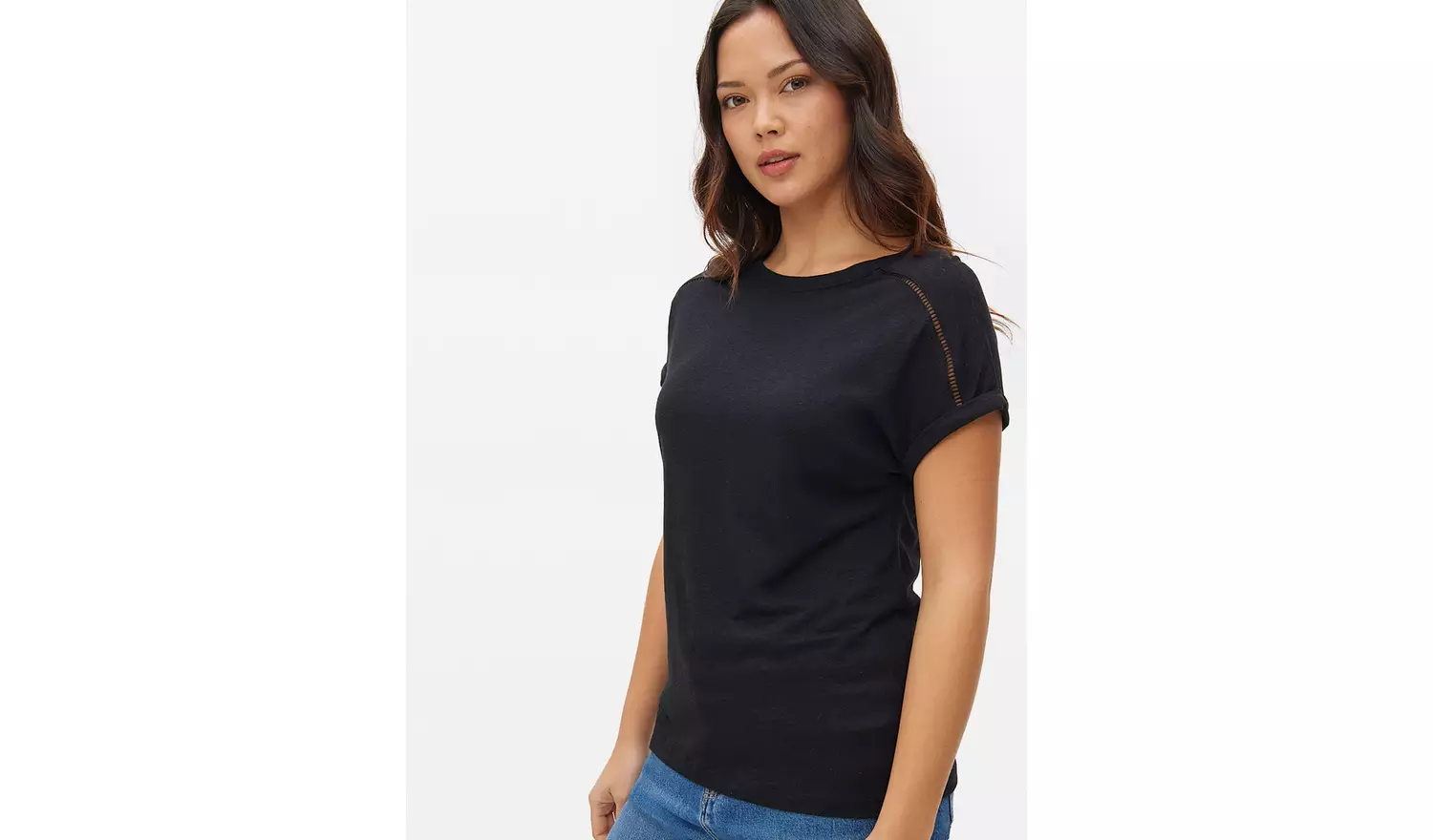 Black Ladder Stitch Linen Blend T-Shirt XL