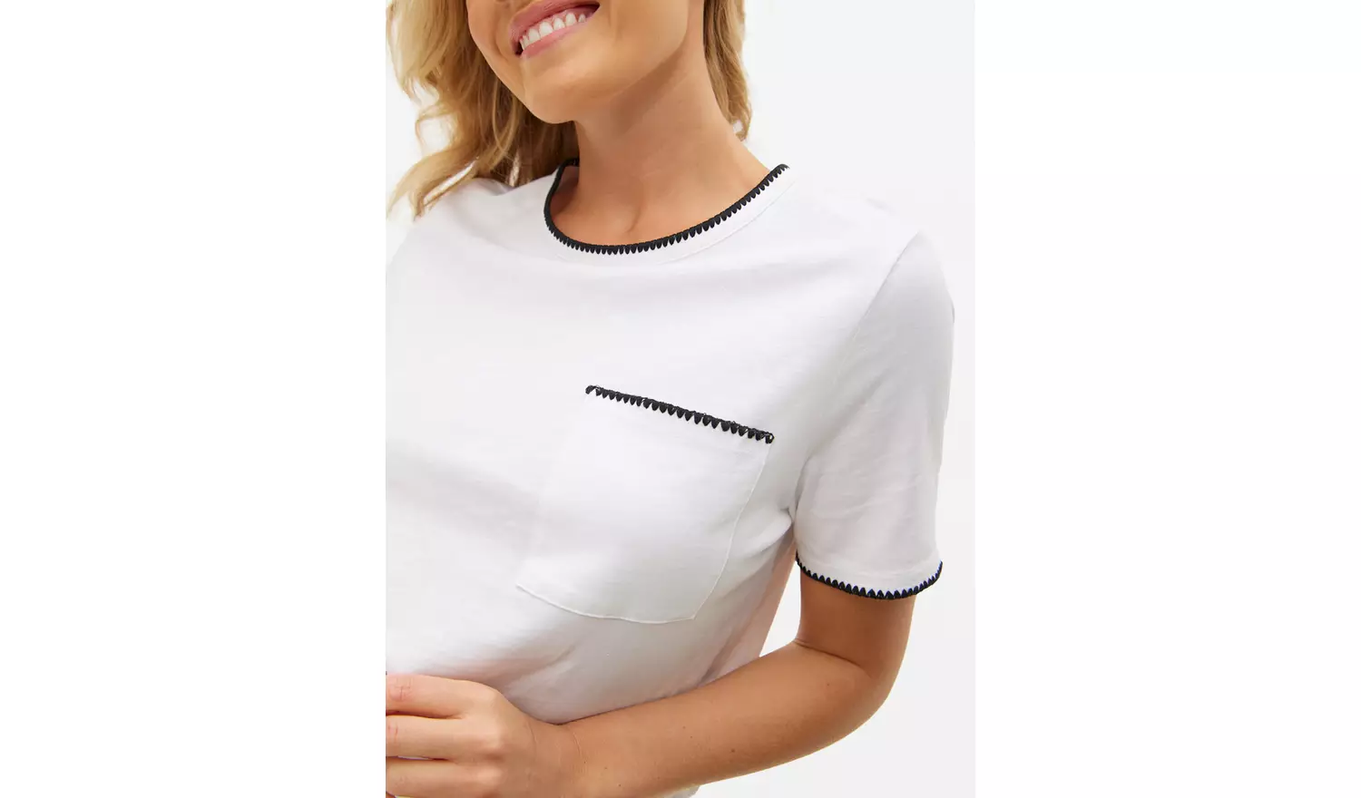 Cream Mono Contrast Blanket Stitch T-Shirt 16