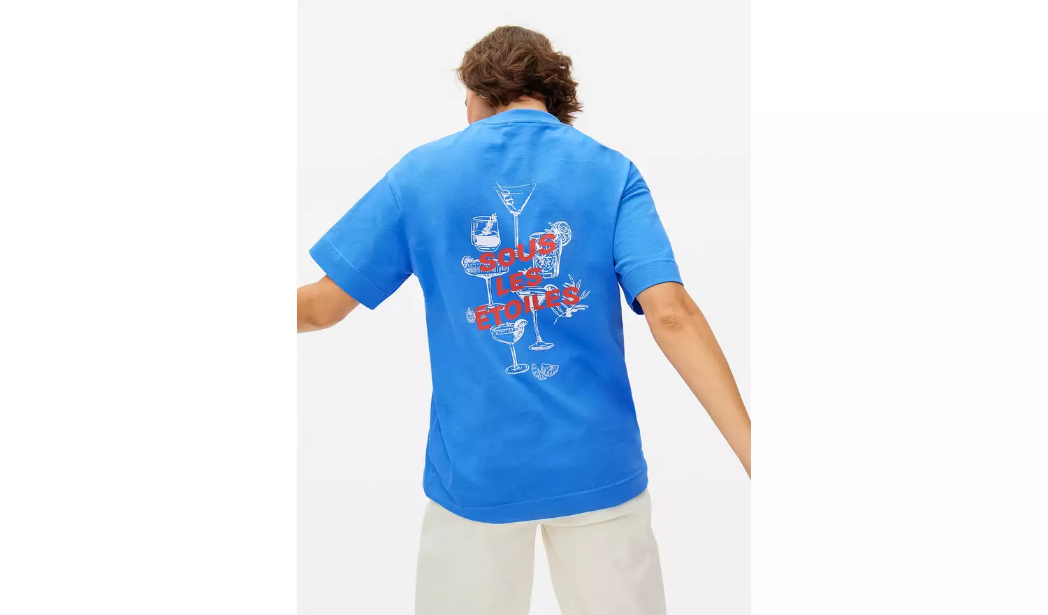 Blue Cocktail Graphic Oversized T-Shirt XS