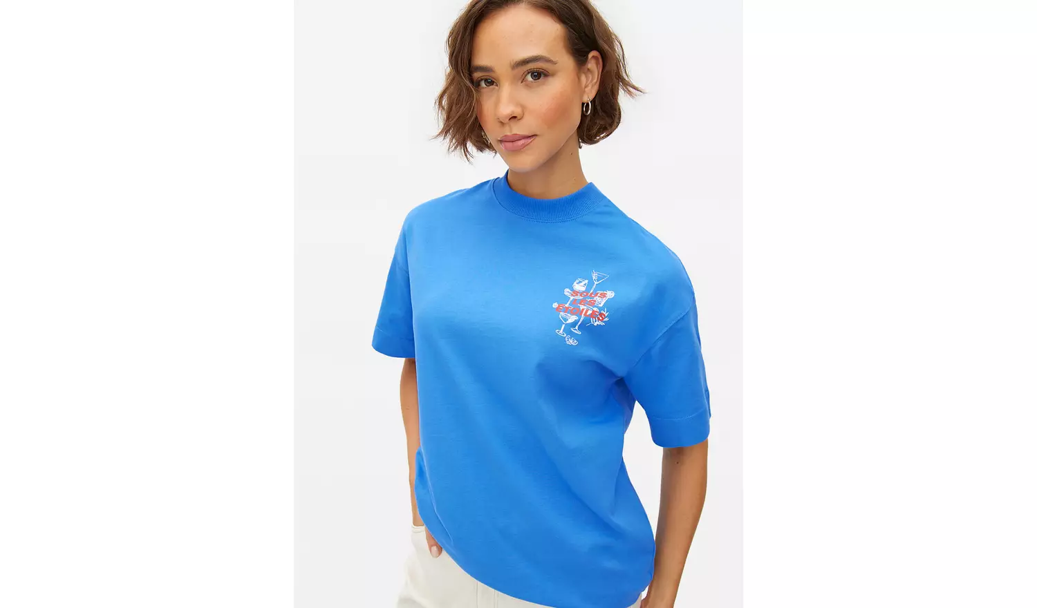 Blue Cocktail Graphic Oversized T-Shirt XL
